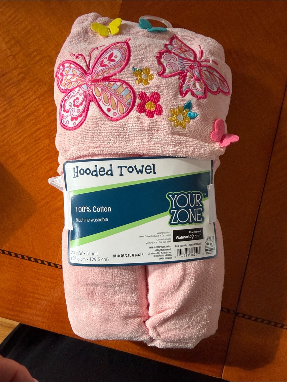 Girls' Pink Butterfly Cotton Hooded Towel 3-7